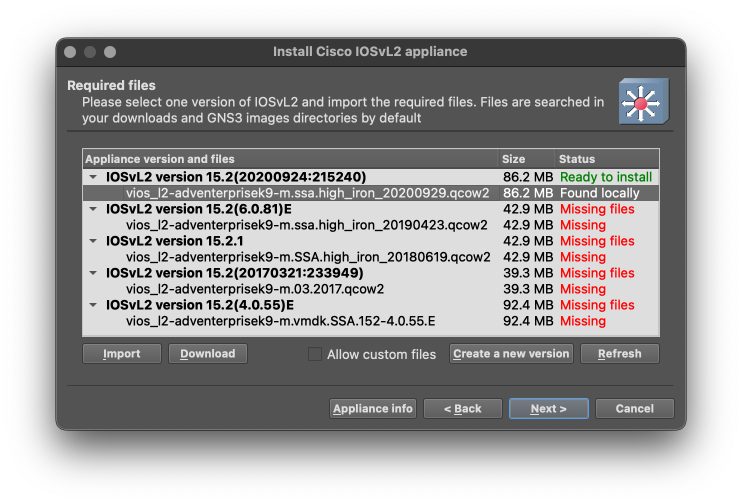 Select Cisco IOSvL2 image