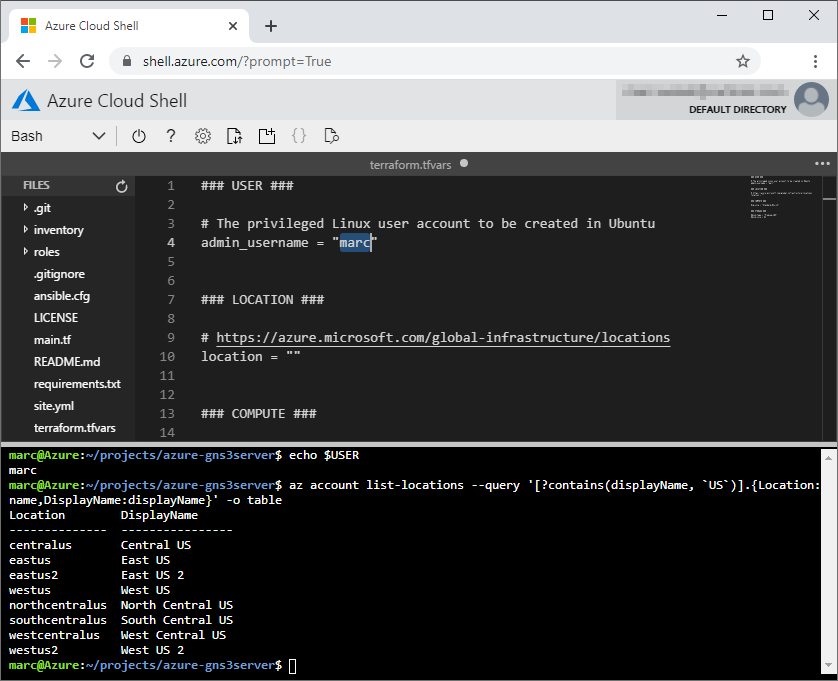 Azure Cloud Shell editor and shell
