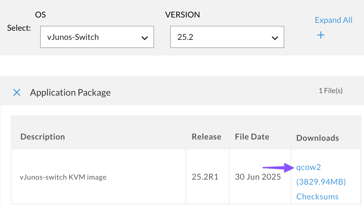 Download vJunos-switch qcow2 file
